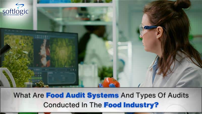 Scientist examining food samples and digital analysis on screen, related to food audit systems in the industry.