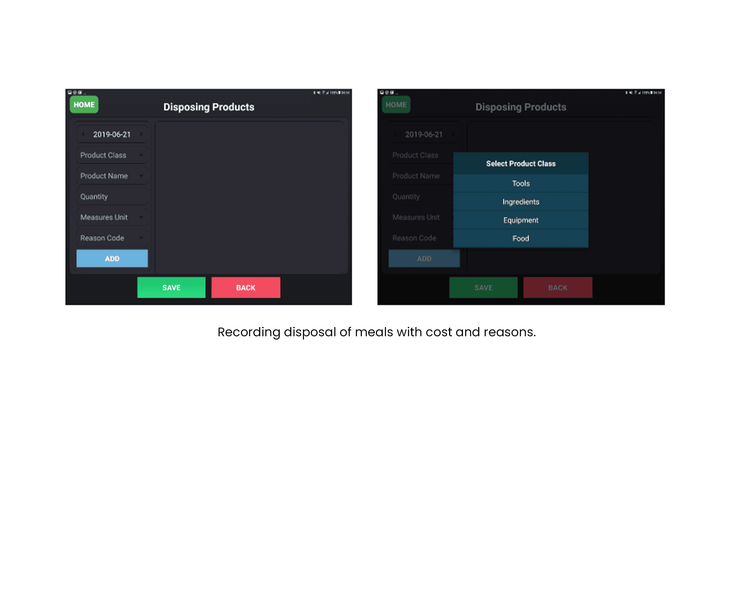 Disposal product classification interface for waste management software.