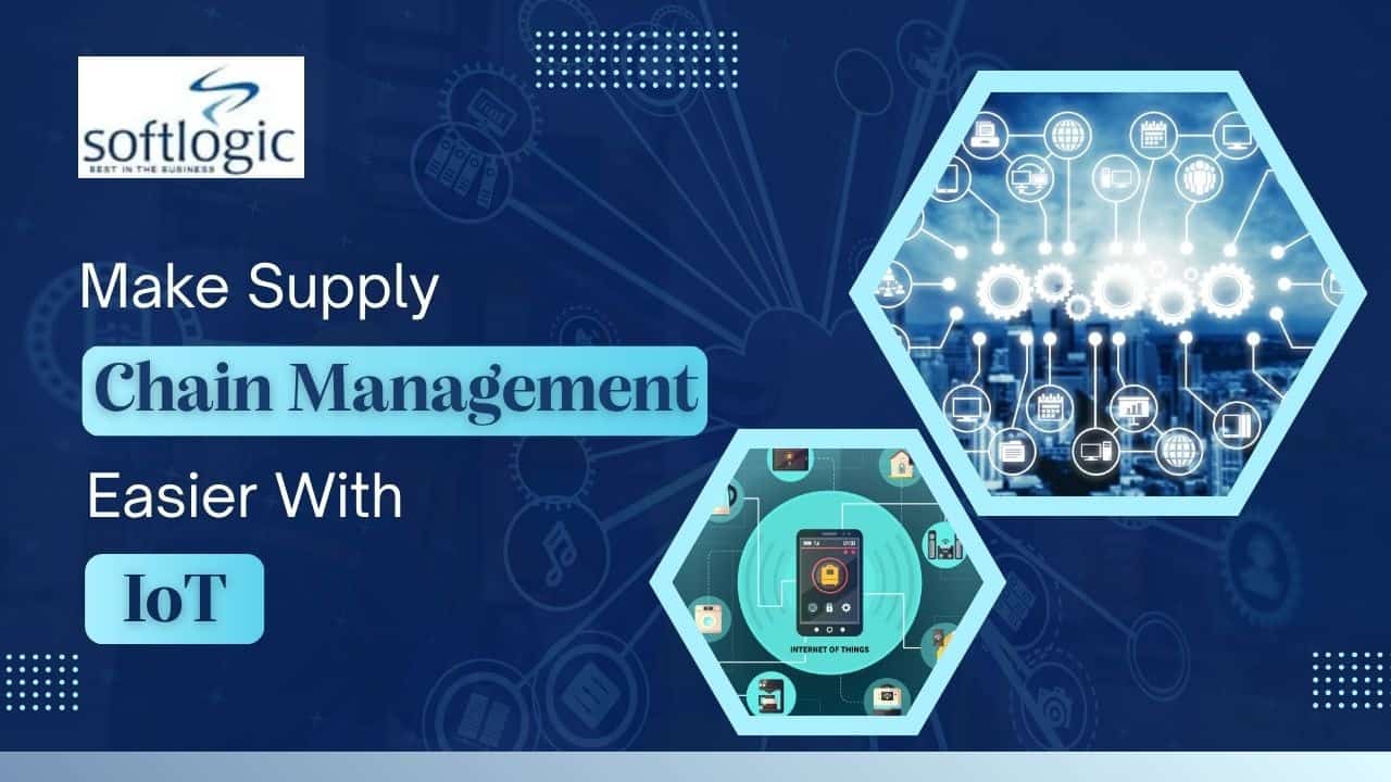Interconnected digital network icons and graphics representing the Internet of Things technology optimizing logistics and supply chain processes