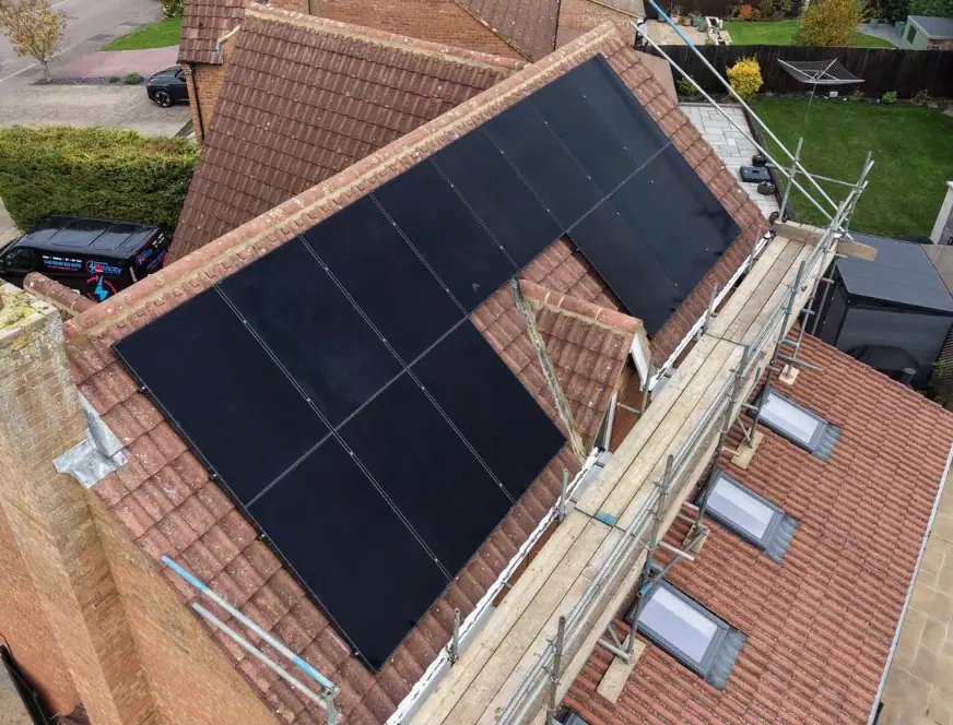 Black solar panels installed on residential roof for efficient solar energy. Skilled rooftop solar installation by Solarose boosts sustainability and reduces energy costs.