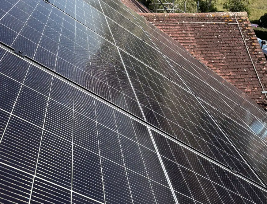 High-quality solar panels installed on a residential roof in Kent, showcasing efficient renewable energy solutions by Solarose. Perfect for sustainable home energy.
