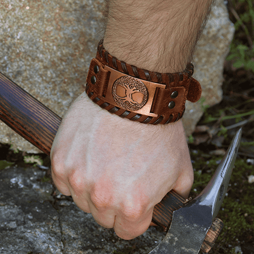 Kožený vikingský náramok "YGGDRASIL" hnedý - Image 2