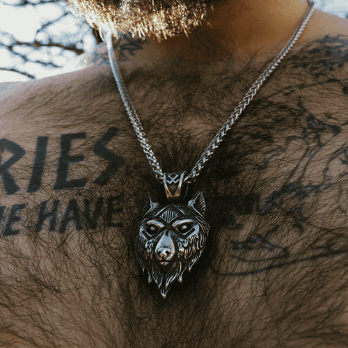Severský náhrdelník s dizajnom vlka a runou domova "OTHALA" – Obrázok 2