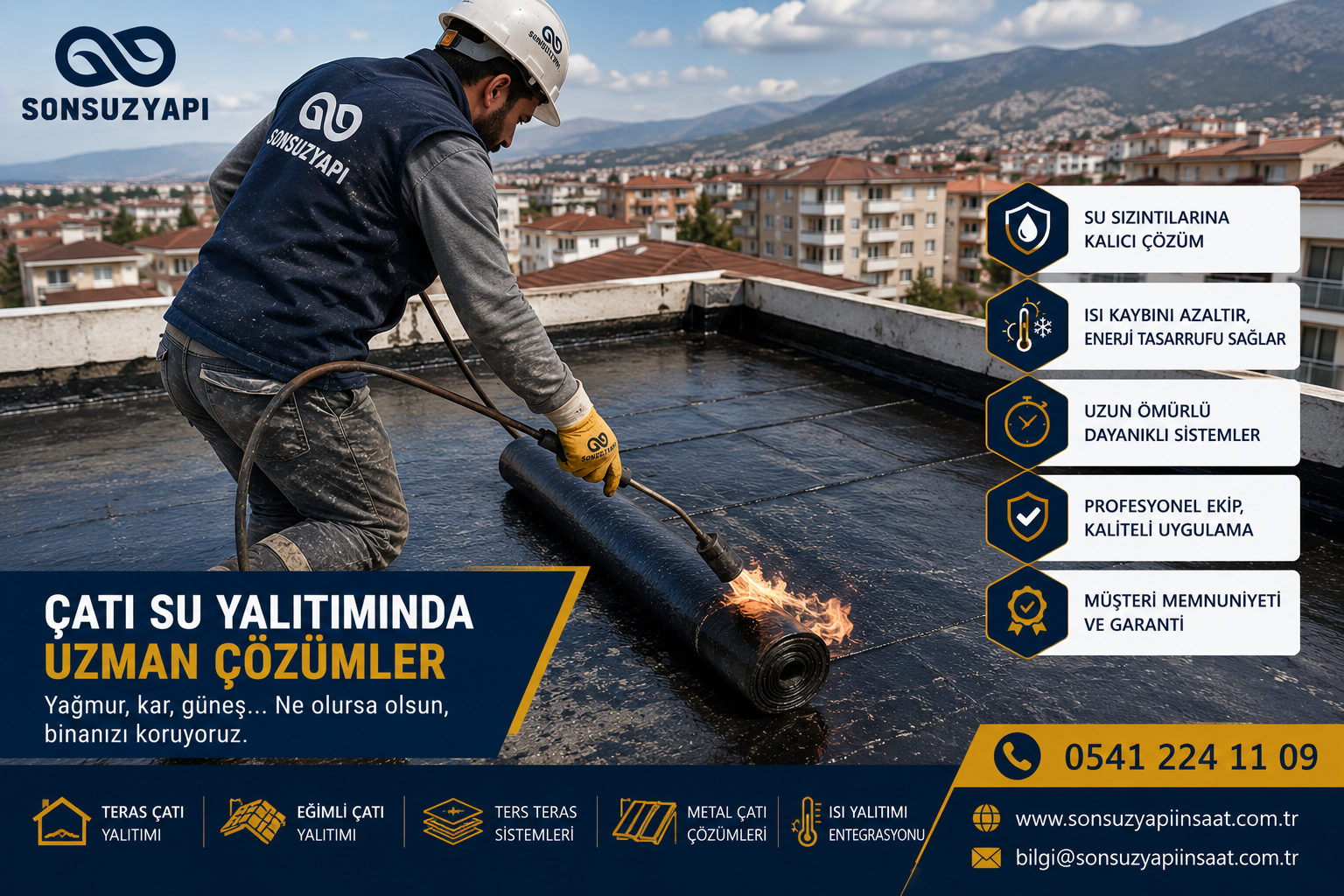 Kahramanmaraş'ta çatı su yalıtımı uygulaması — Sonsuz Yapı İnşaat