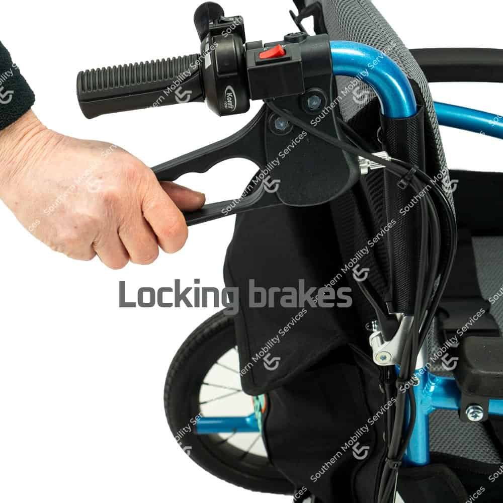 power push gravity locking brakes