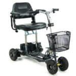 Compact portable mobility scooter with basket.