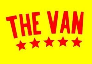 Bright yellow background with bold red text reading "THE VAN" and five red stars, representing a vibrant and energetic branding design for Rock City Running.