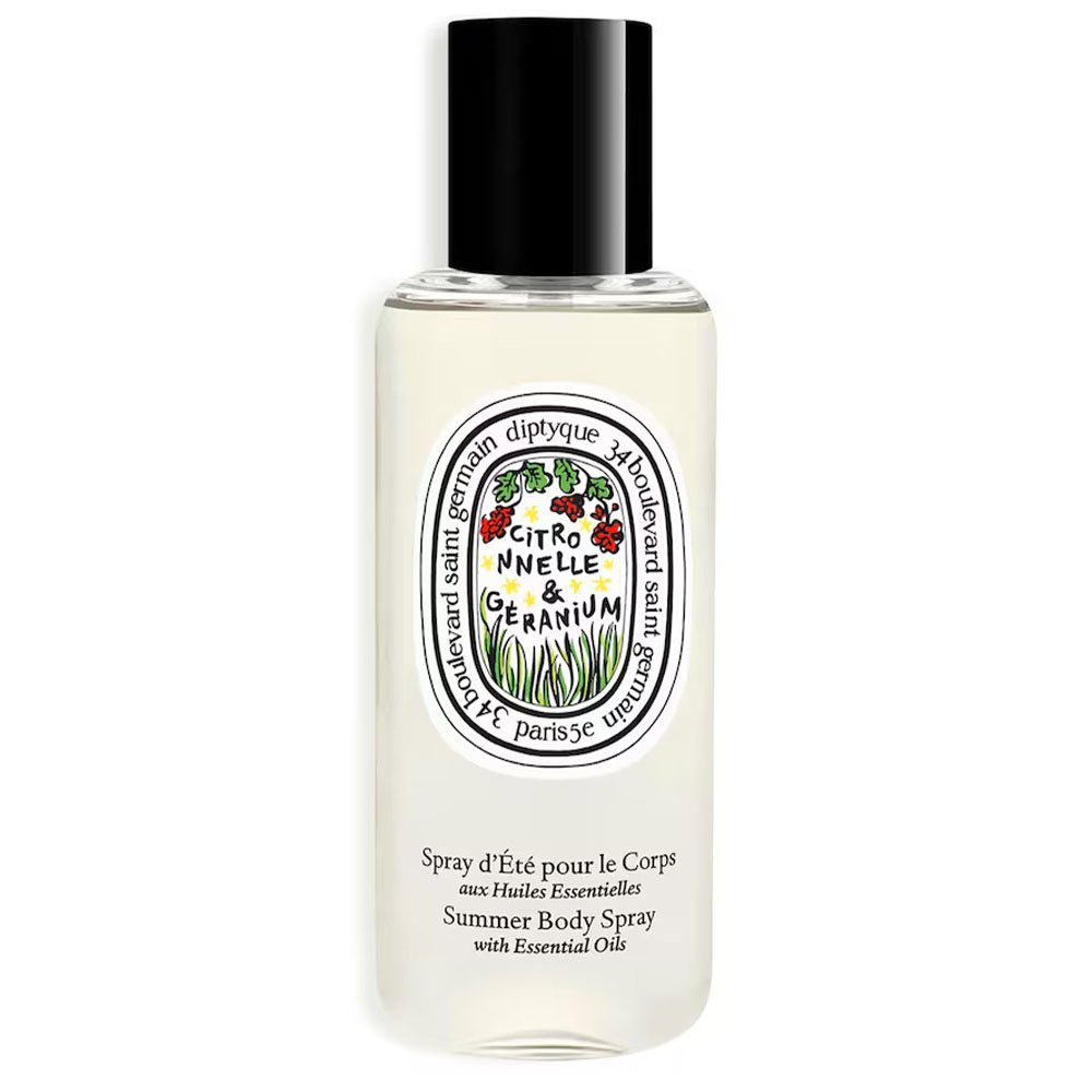 Diptyque Citronnelle & Géranium Body Spray - lemongrass and geranium summer body fragrance Diptyque Citronnelle and Géranium Body Spray with lemongrass and geranium in a fresh botanical summer body fragrance format