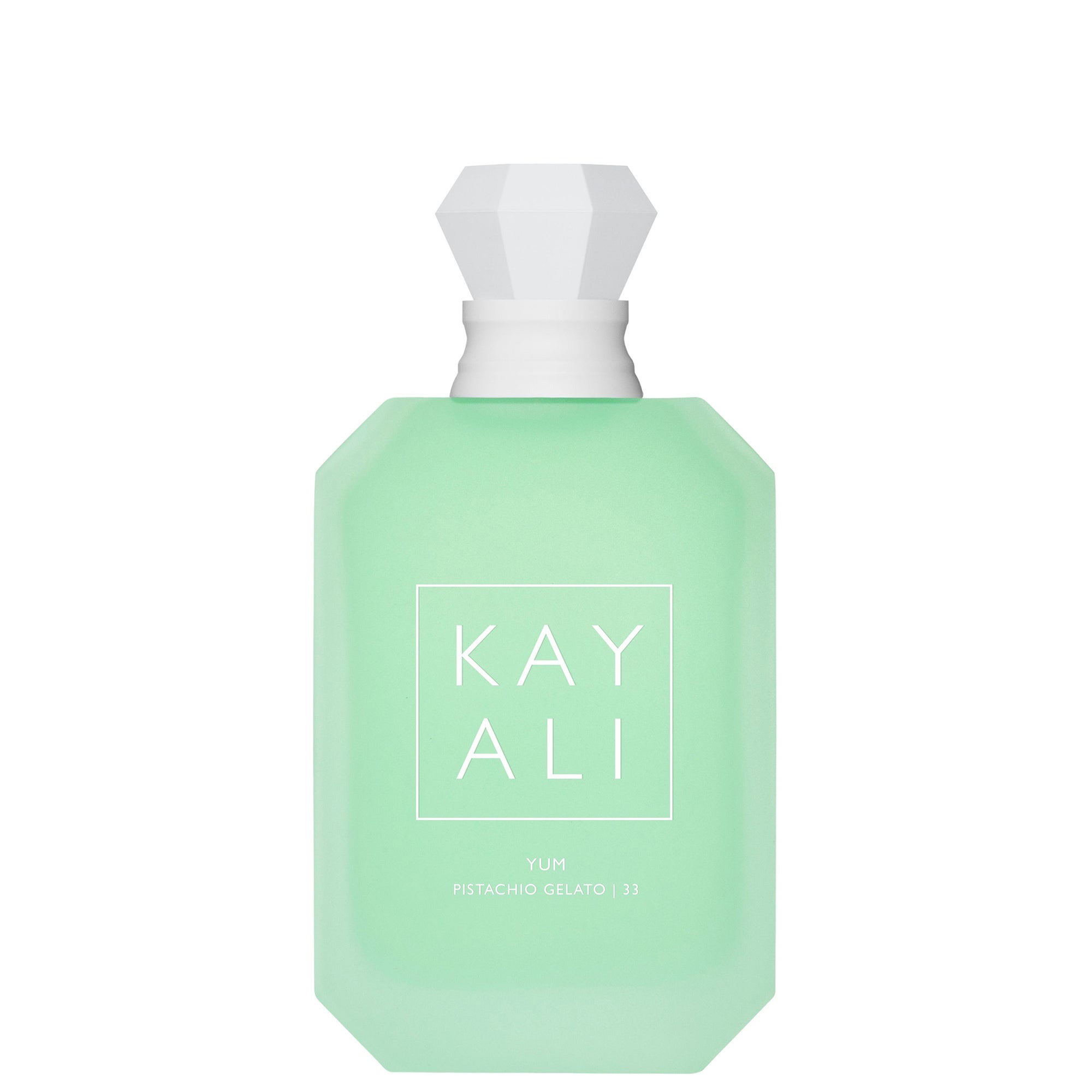 Kayali Yum Pistachio Gelato 33 - pistachio gelato, whipped cream, marshmallow, tonka bean, and sandalwood Kayali Yum Pistachio Gelato 33 Eau de Parfum with pistachio, ice cream, hazelnut, rum, jasmine, whipped cream, marshmallow, and sandalwood