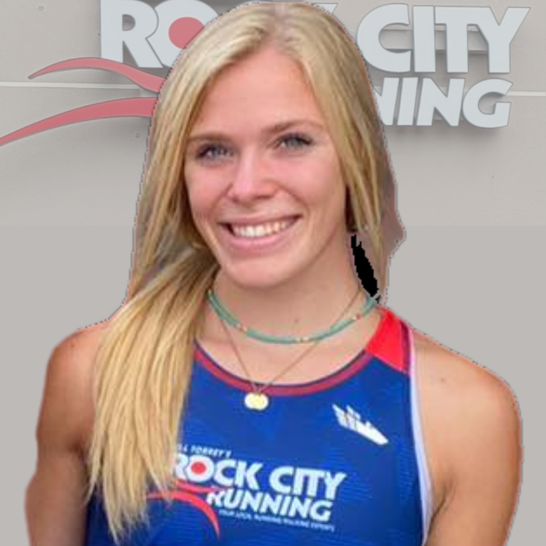 Running store, Little Rock Arkansas, Rock City Running, athlete in race tank top, sporting running shoes, smiling woman categorized as a local running shop, online shopping, fitness gear, sports apparel.