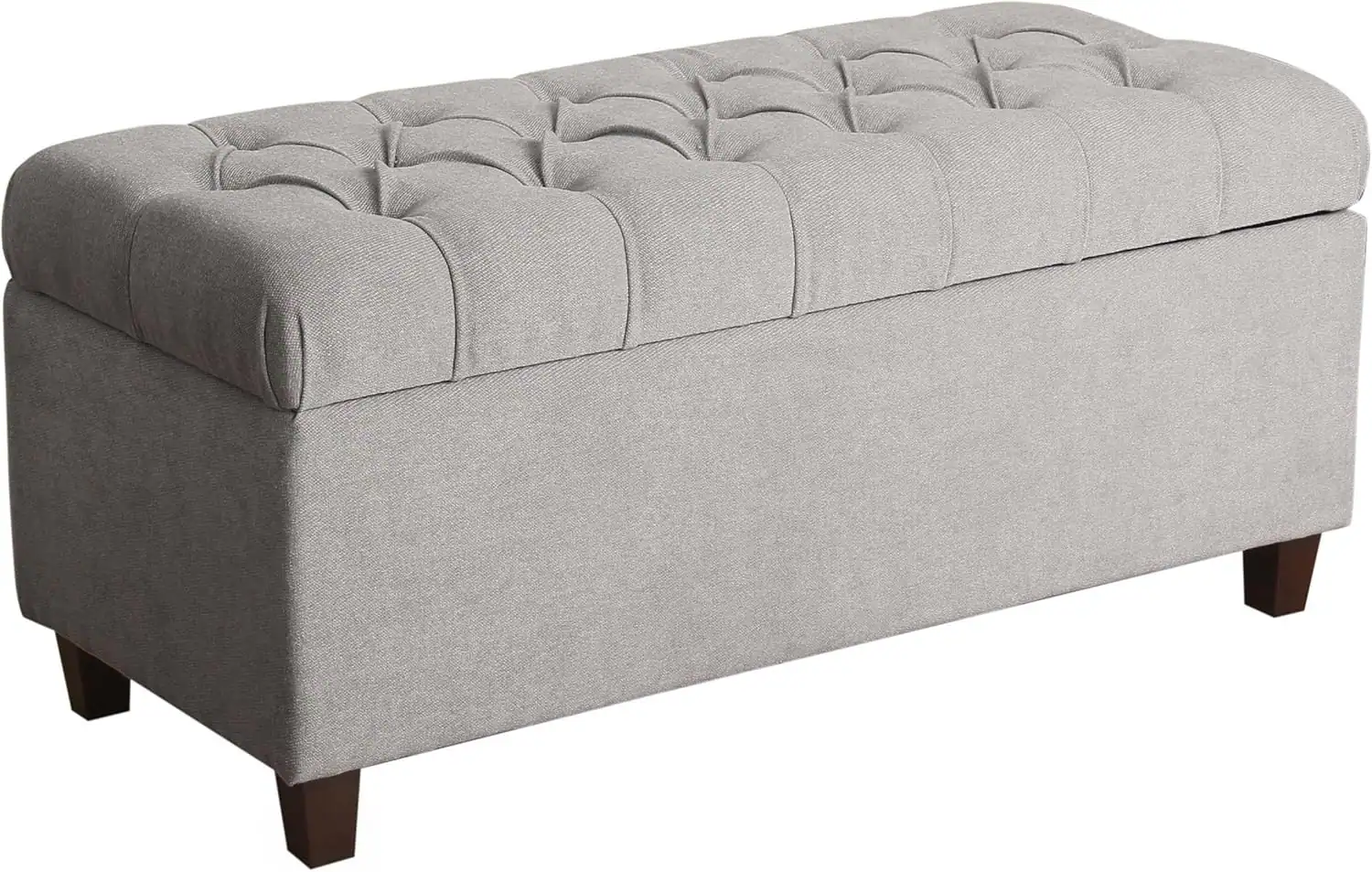 Comfortable upholstered storage bench for small dorm rooms and organization.