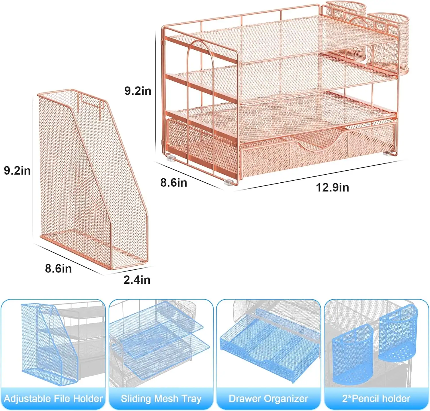 Compact mesh desk organizer for small space storage solutions.