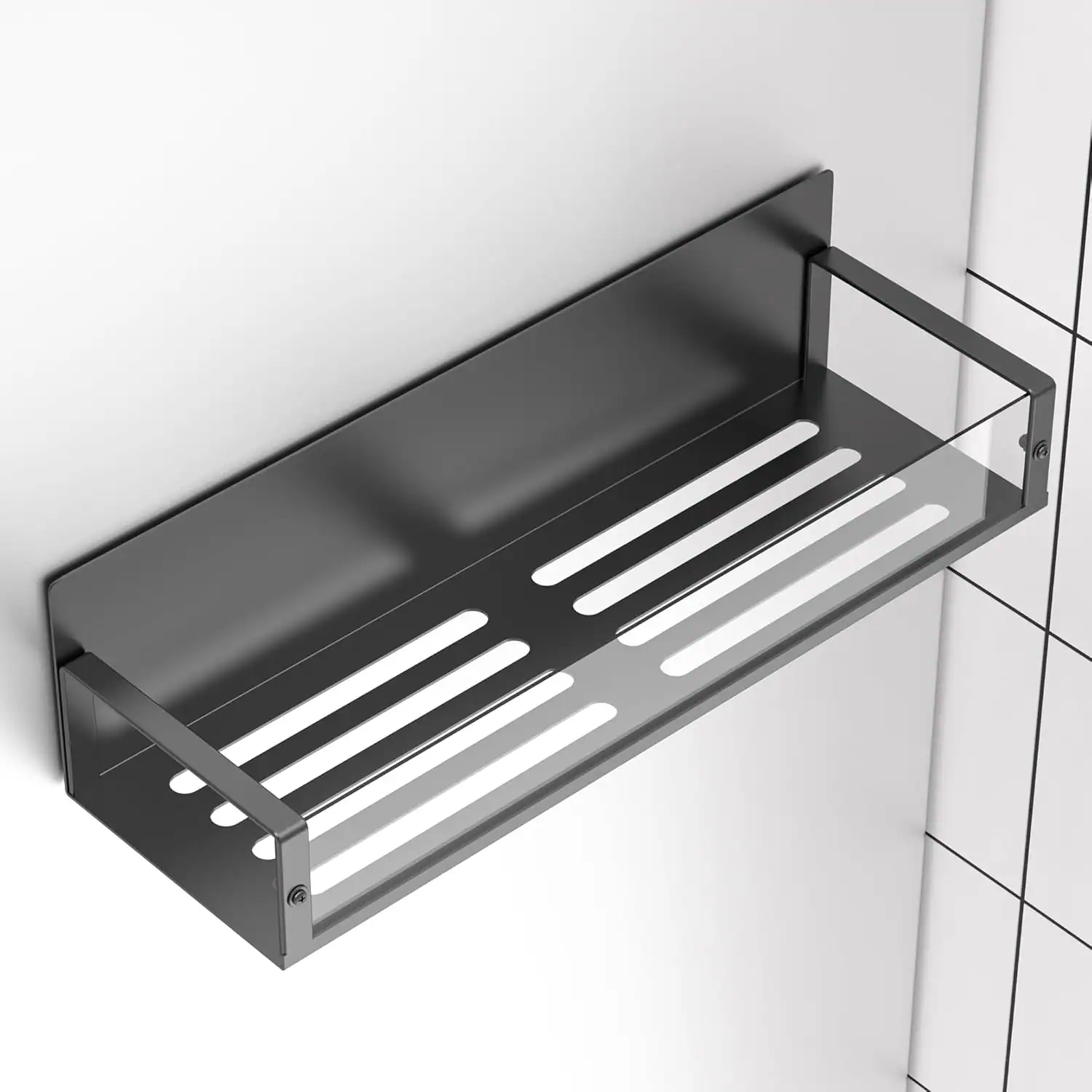 Mounted kitchen shelf for small apartment organization.