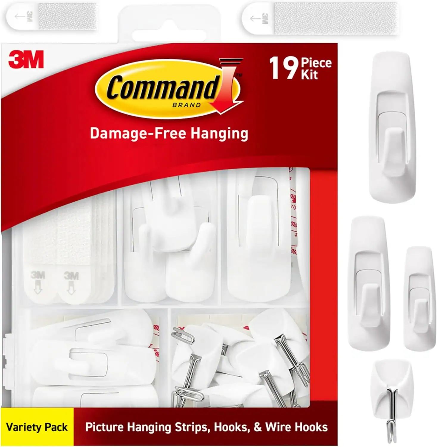 Free picture hanging strips, hooks, and wire hooks for small apartment entryway organization.