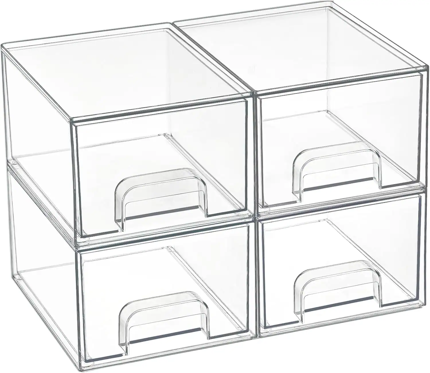 Clear kitchen storage bins for small apartment organization.