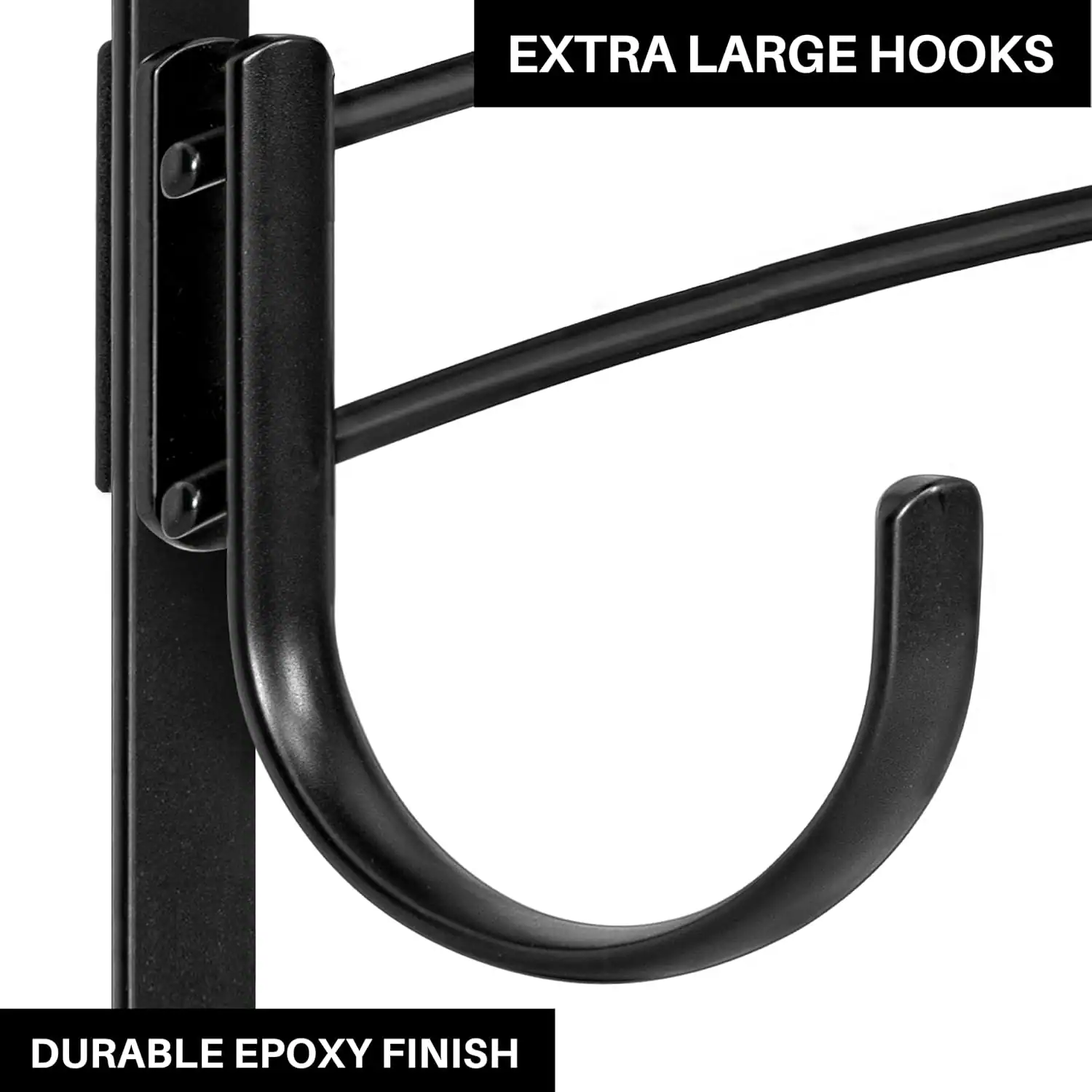 Duty epoxy finish hook with extra large hooks for small apartment entryway storage.