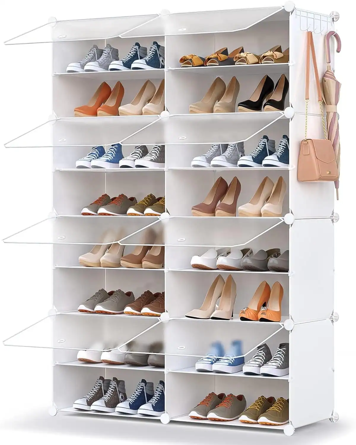 Compact shoe storage for small apartment entryways.