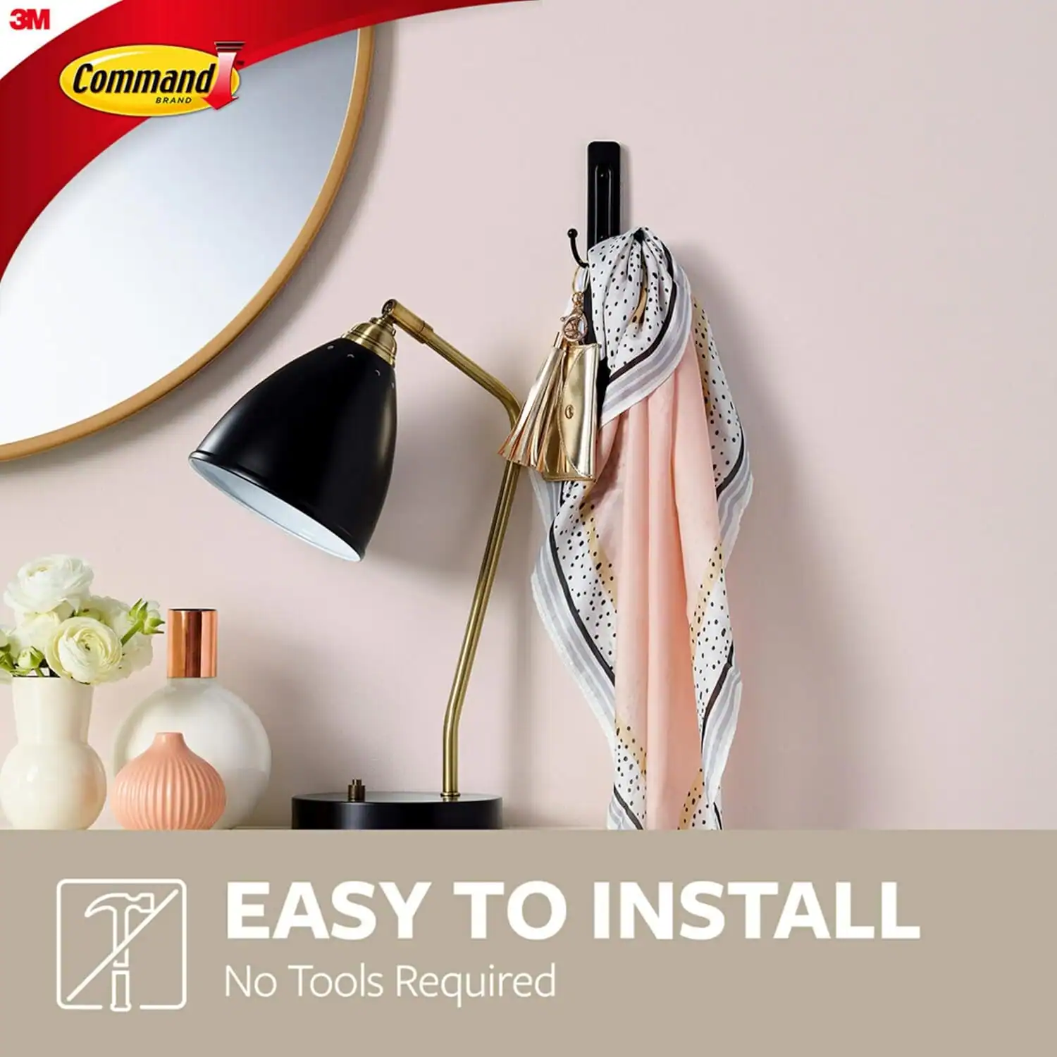 Entryway hooks with scarves and bags for small apartment storage.