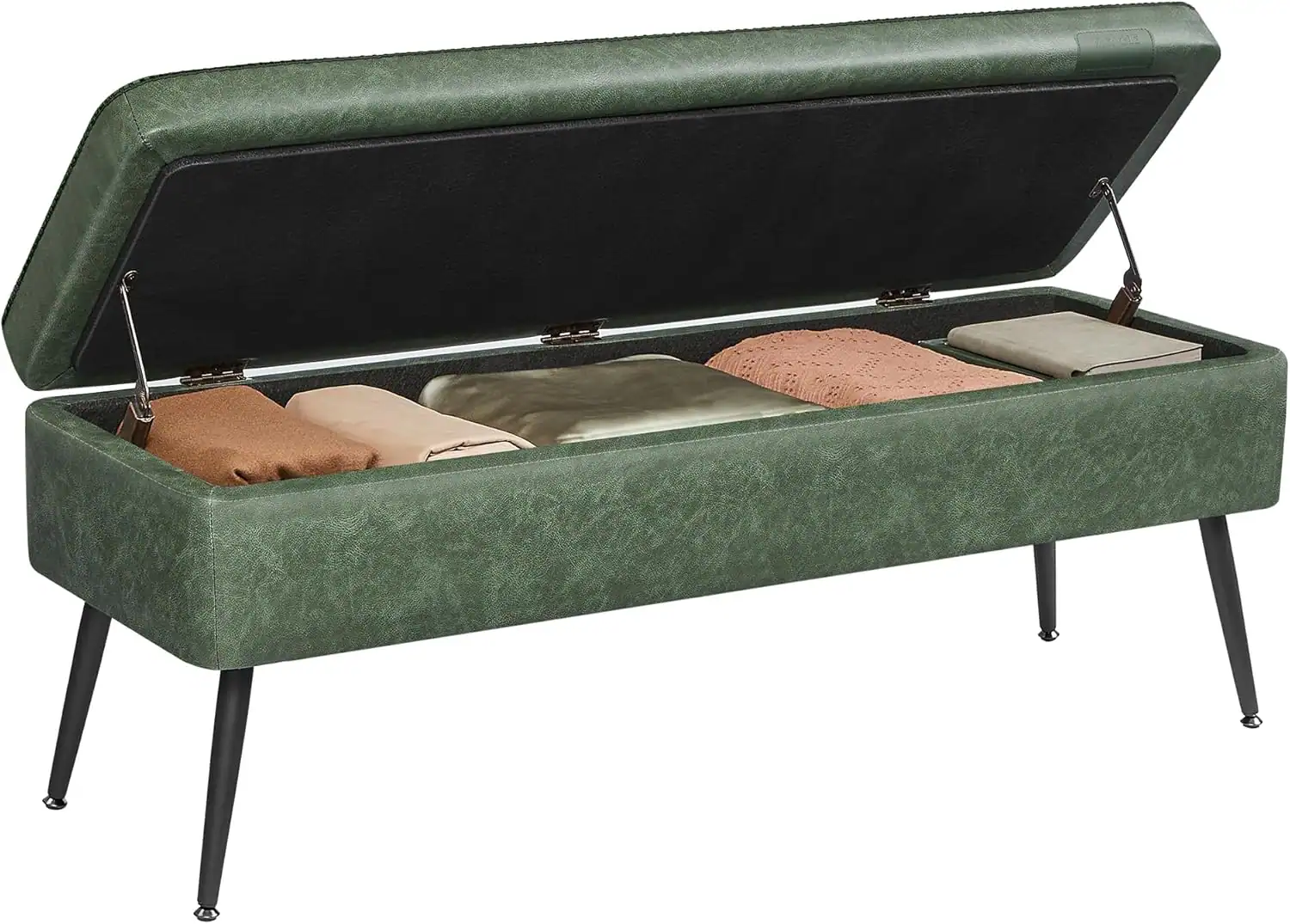 Storage bench with hidden compartments for small apartment entryway organization.