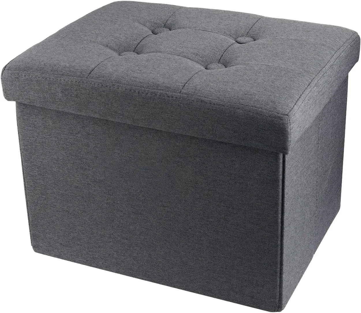 Versatile gray storage ottoman for small apartment entryways and organization.
