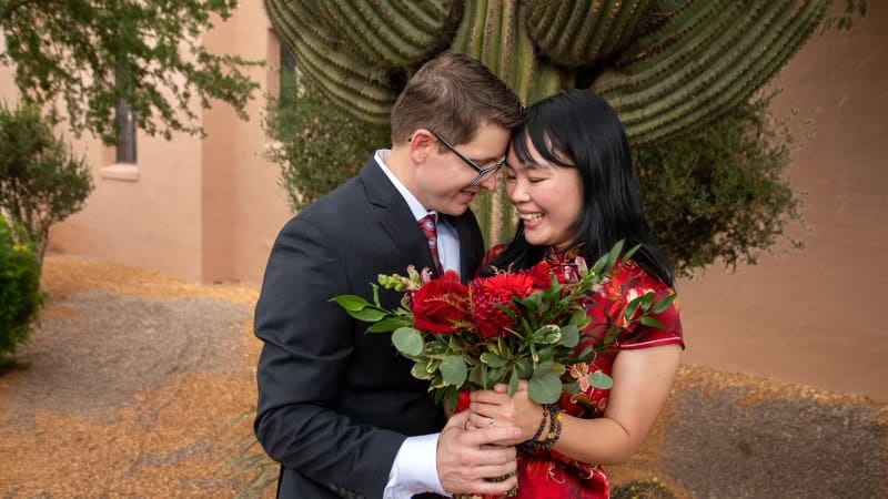 Happy Couple with Bouquet in Phoenix