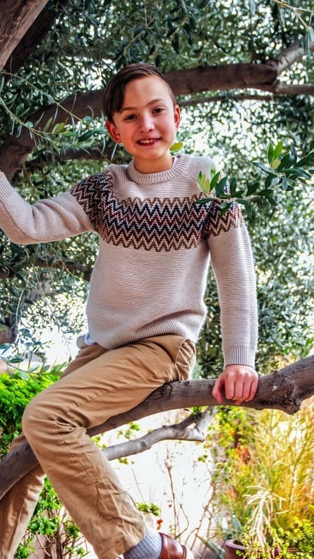 Child Sitting on Tree Branch in Nature