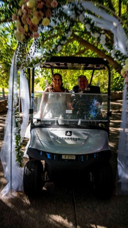 Wedding Couple in Golf Cart