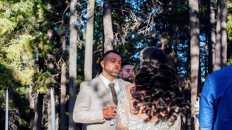 Elegant Wedding Moment in Forest Setting
