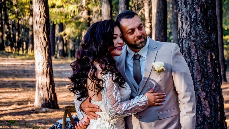 Elegant Wedding Couple in Forest Setting