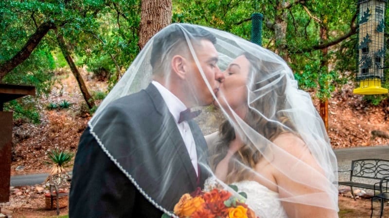 Romantic Wedding Kiss in Nature