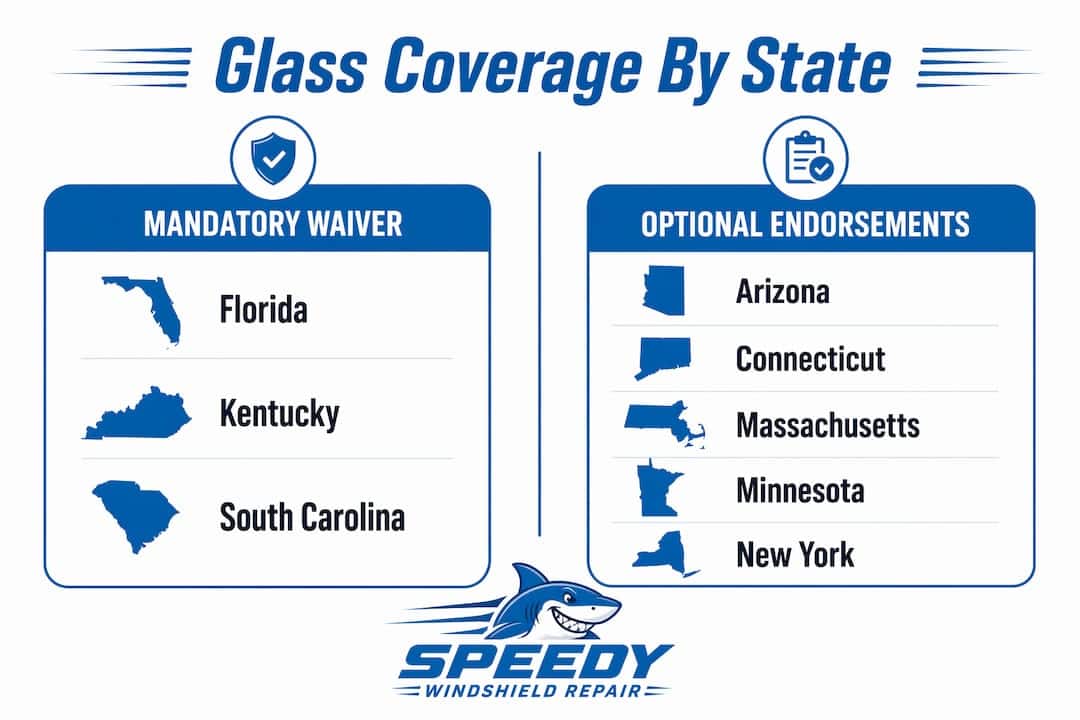 Glass coverage options in different states for windshield repair.