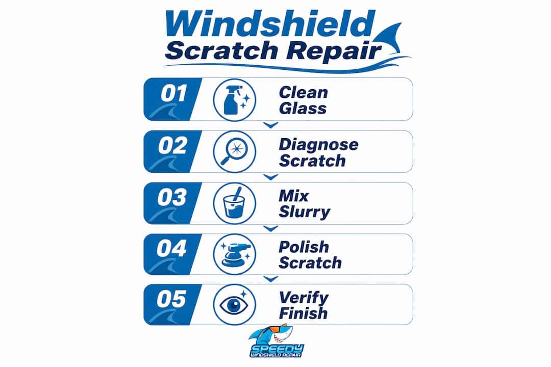 Step-by-step guide for windshield scratch repair process.