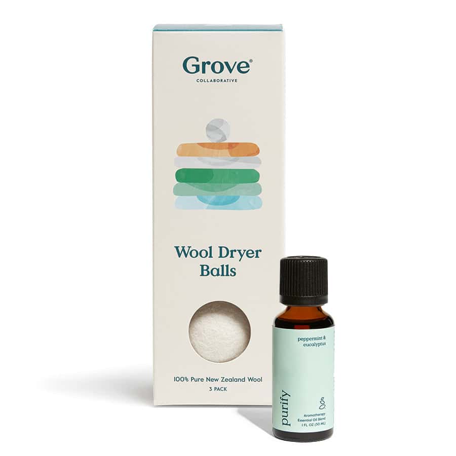 Grove Cooperative natural wool dryer balls with purify essential oil blend for conscious consumer dad fathers day gift.
