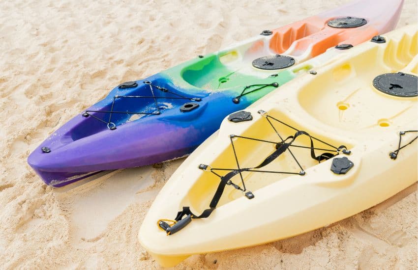 Two colourful kayaks