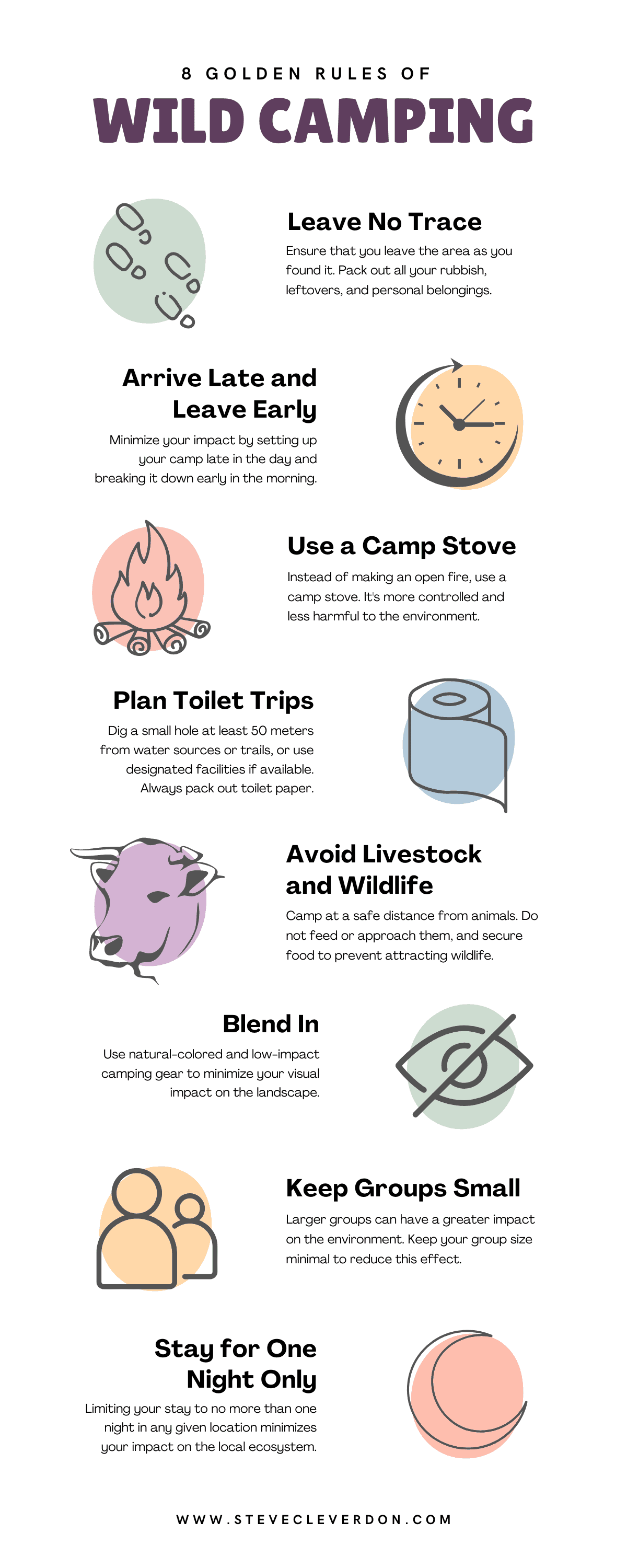 Wild Camping: The Complete Beginner's Guide (2025) 23 8 Golden Rules of Wild Camping Infographic