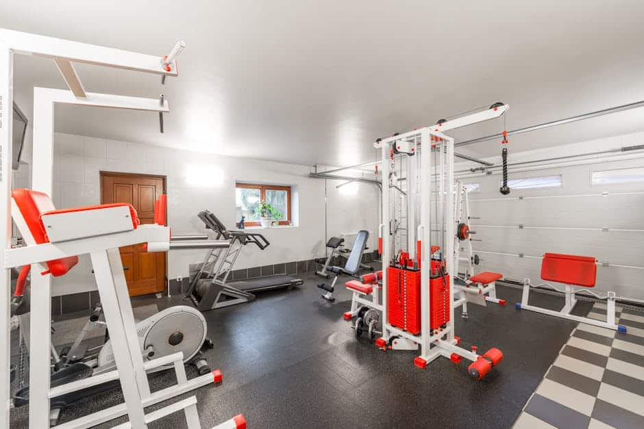 Fitnessrum med moderne træningsudstyr og vægtmaskiner.