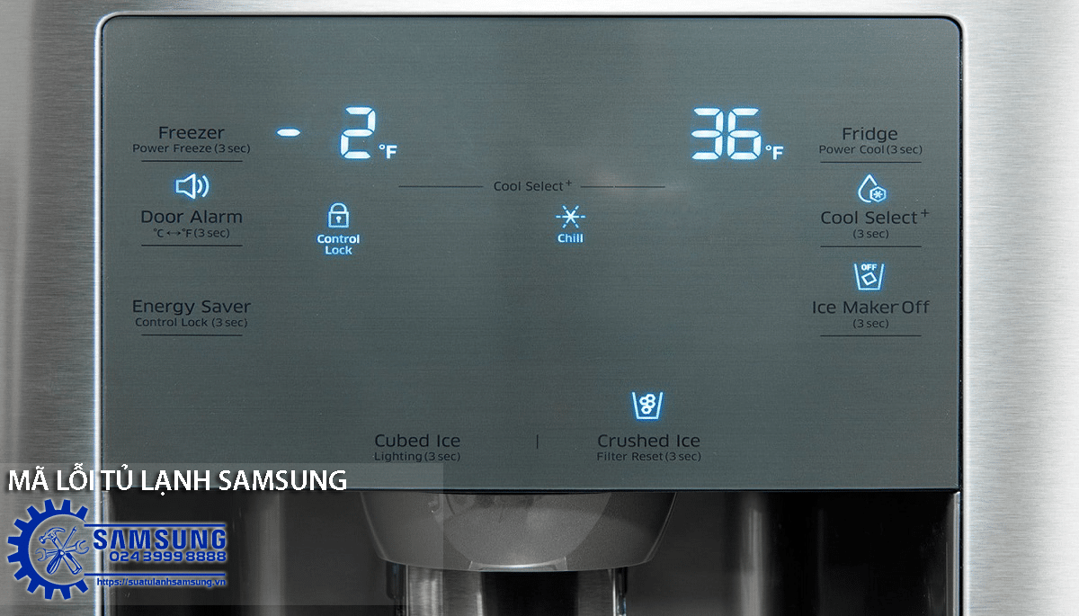 Broken Samsung side by side refrigerator control panel repair, Samsung refrigerator fixing service, expert refrigerator repair from suatulanhsamsung.vn, contact 024 3999 8888 for professional appliance repair.