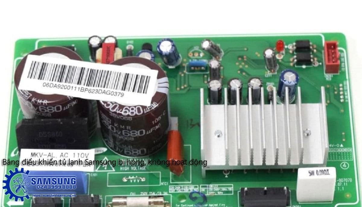 High voltage refrigerator control board for Samsung side-by-side models, repair service available.