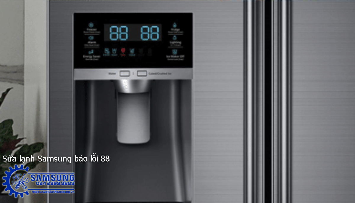 Flashing error code 88 on Samsung side-by-side refrigerator, needing professional repair service.
