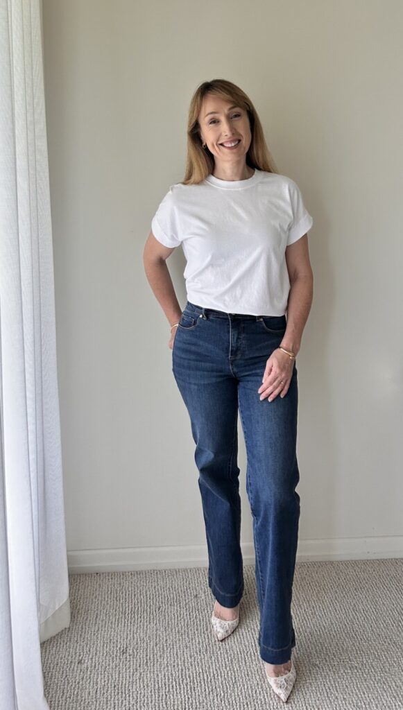 Suite Web Design Founder White T Shirt Blue Jeans White High Heels