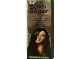 Sukh Sagar Herbal Shampoo for hair care and dandruff control.
