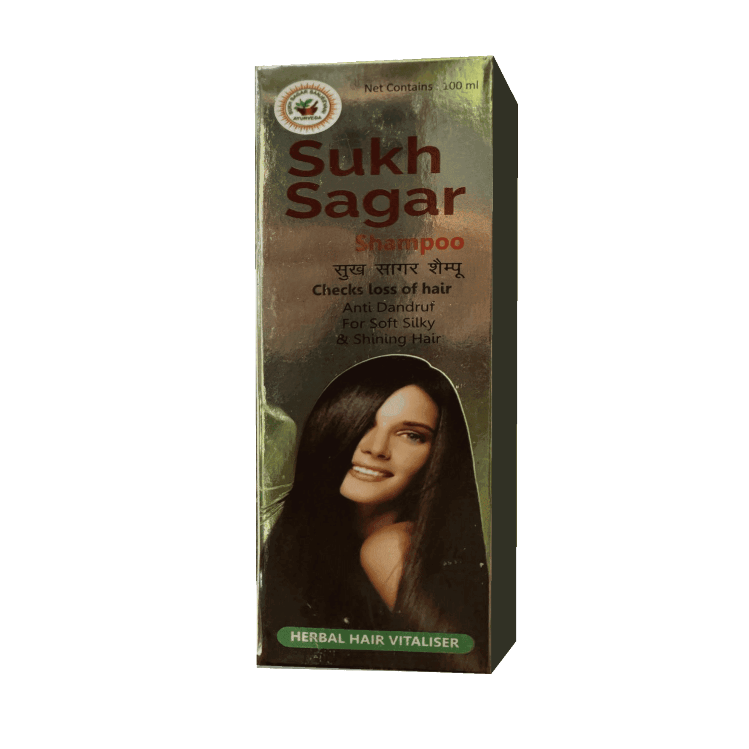 Sukh Sagar Herbal Shampoo for hair care and dandruff control.