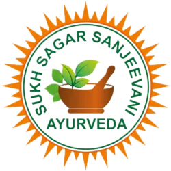 Sukh Sagar Dawakhana logo with Ayurvedic herbs and mortar and pestle.