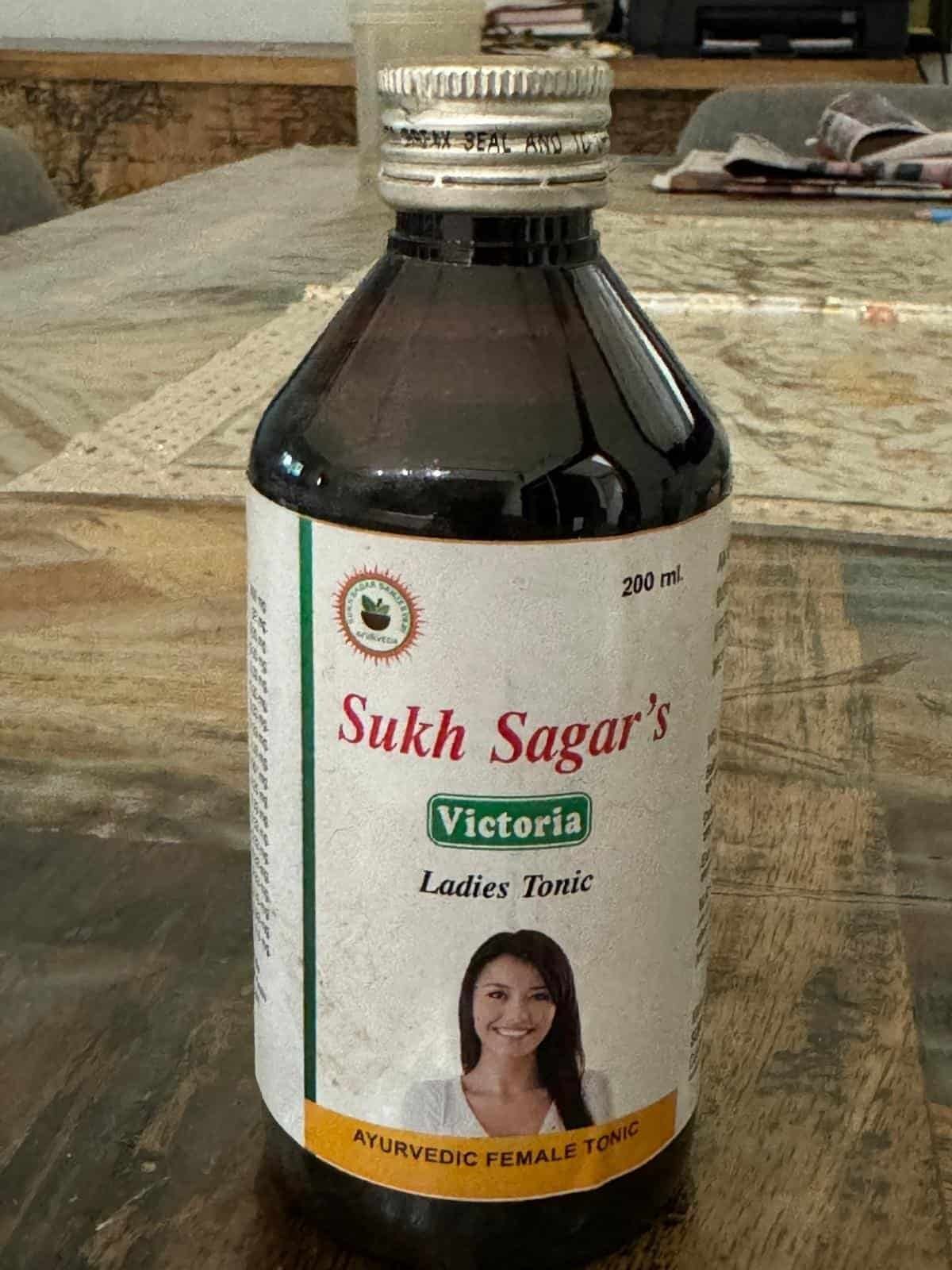 Sukh Sagar's Victoria Ladies Tonic bottle for Ayurvedic female health.