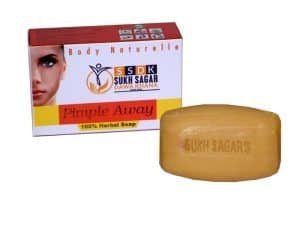 Herbal soap for pimples from Sukh Sagar Dawakhana with packaging.