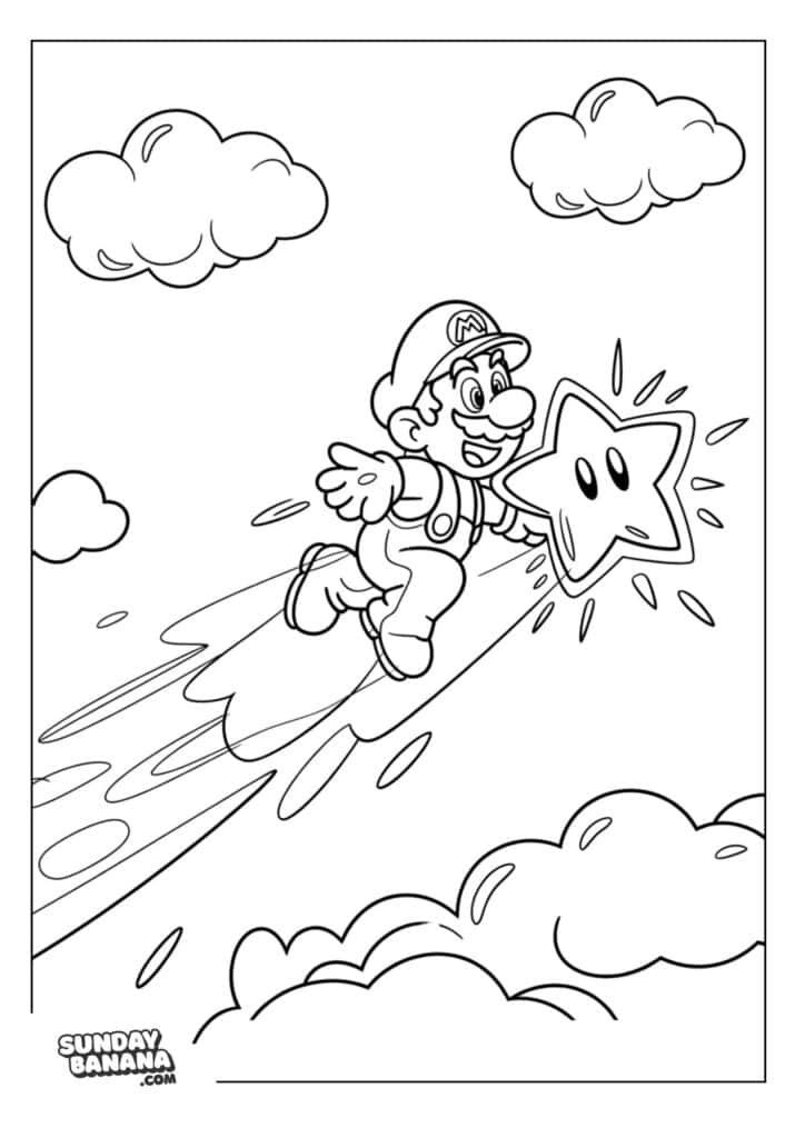 Mario-Chasing-Star-Coloring-Page