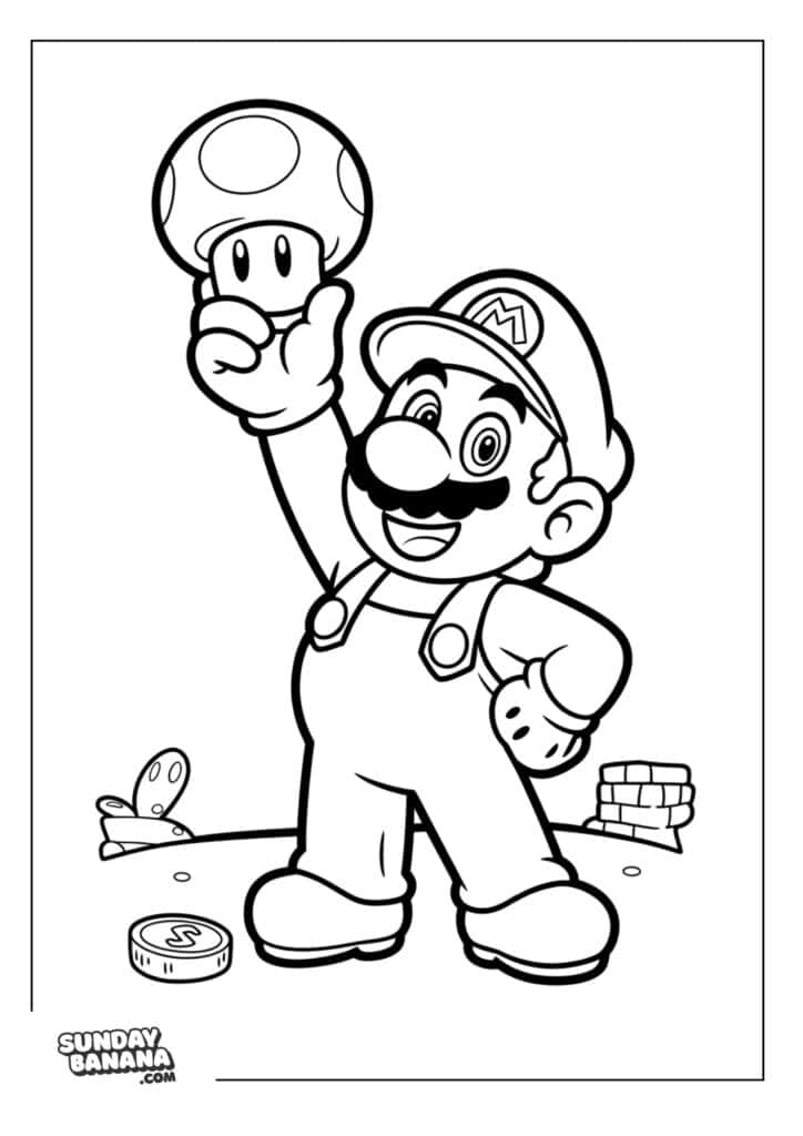 Super-Mario-Mushroom-Coins-Coloring-Page