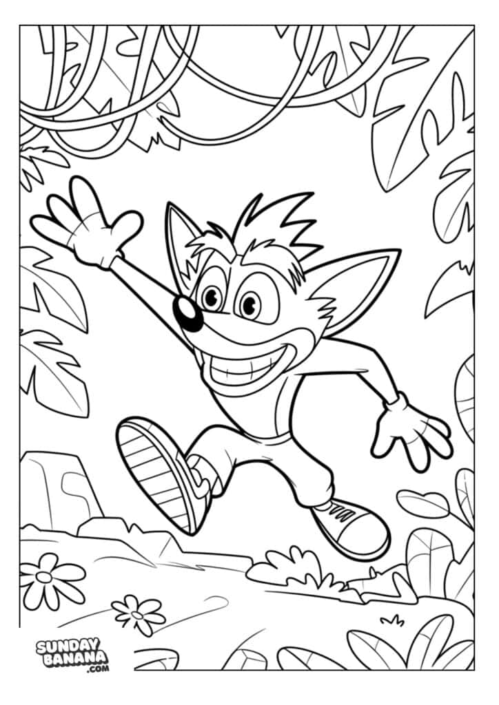 Crash Bandicoot Running Through Jungle Crash Bandicoot Coloring Page