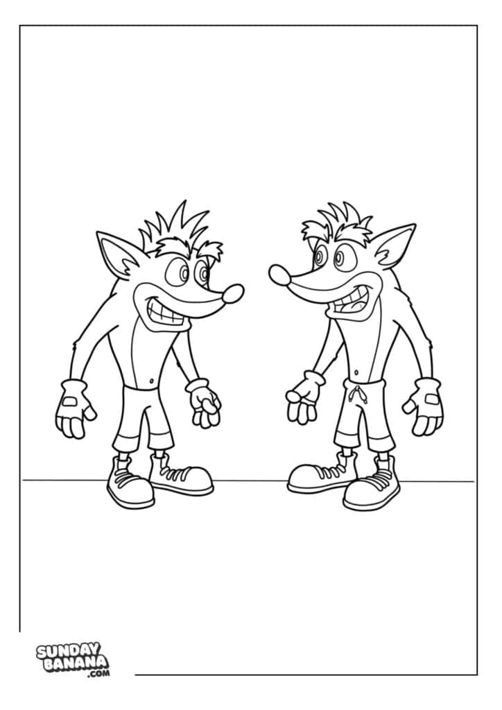 Two Crash Bandicoots staring at each other Crash Bandicoot coloring page
