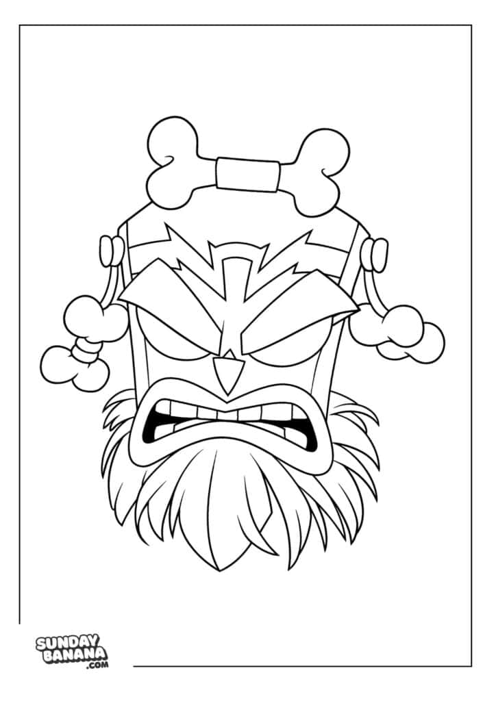 Uka Uka mash looking grumpy and angry Crash Bandicoot coloring page